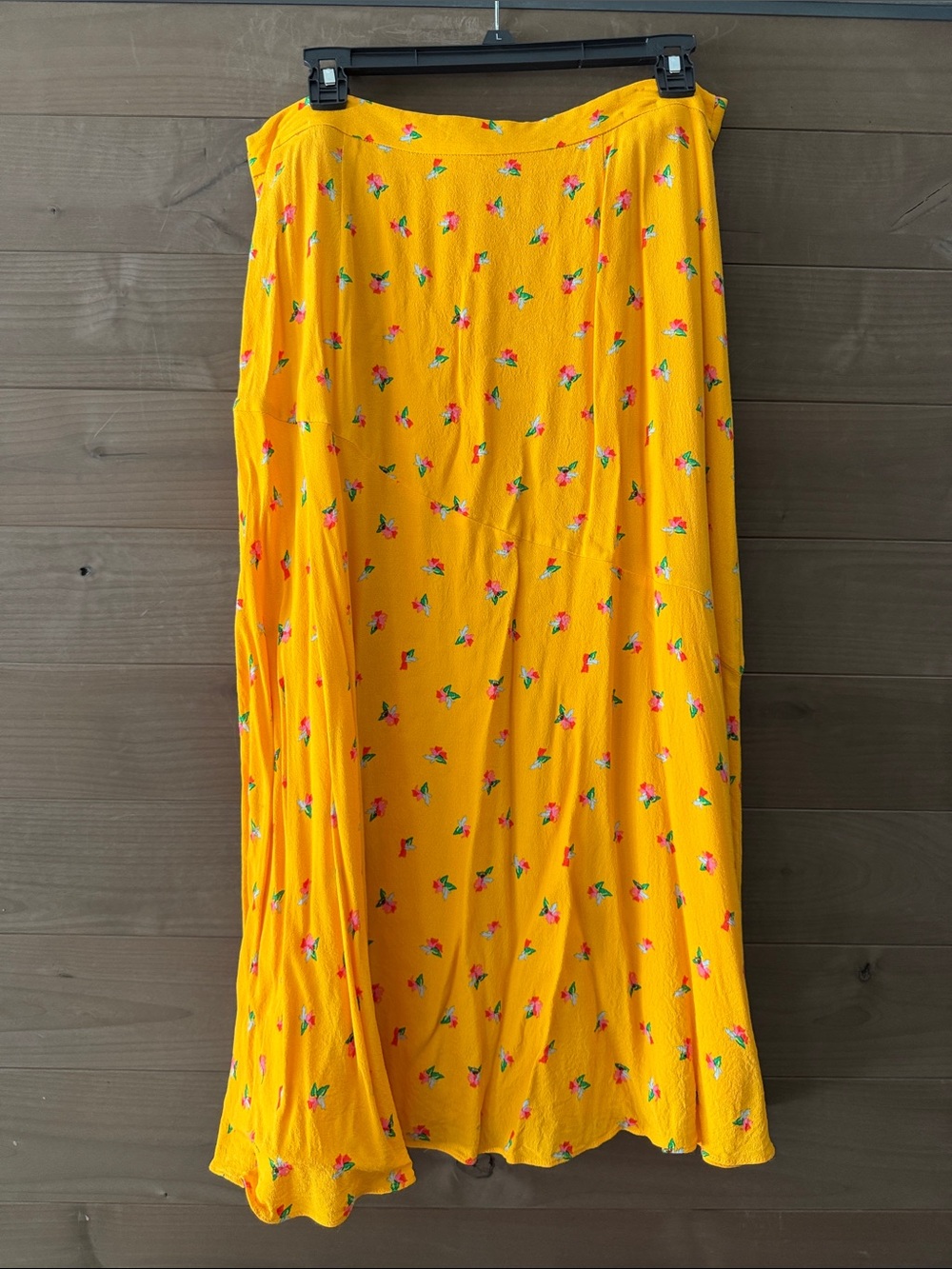 & Other Stories Yellow Floral Midi Skirt with Pink and Green Accents